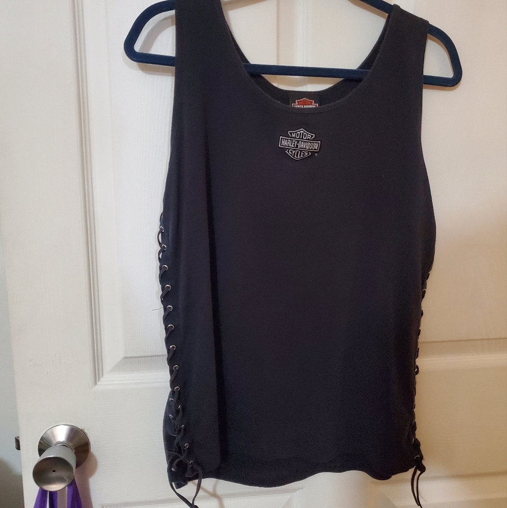 Woman's Harley Davidson Sleeveless Top Lace -up Sides w/Silver Grommets 1X